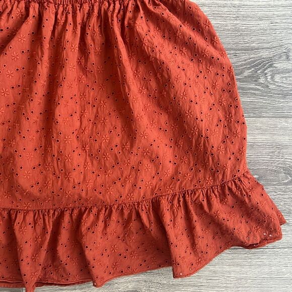 ZARA Cut Out Mini Dress Medium Embroidered Eyelet Lace Fall Orange Terracotta - Picture 7 of 11